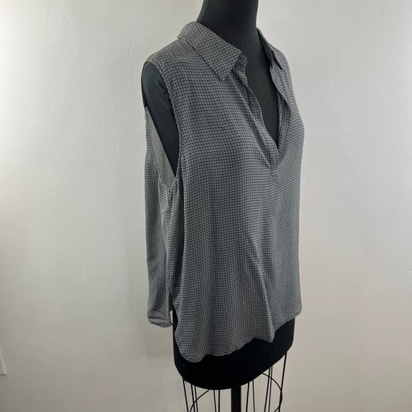 L'Agence Gray Black Blouse Checked V-Neck Collar Sleeveless Classic Pullover L? - Picture 4 of 8